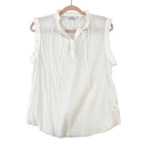 And Other Stories White Crinkle Gauze Ruffle Neck Sleeveless Button Up Top 8 M